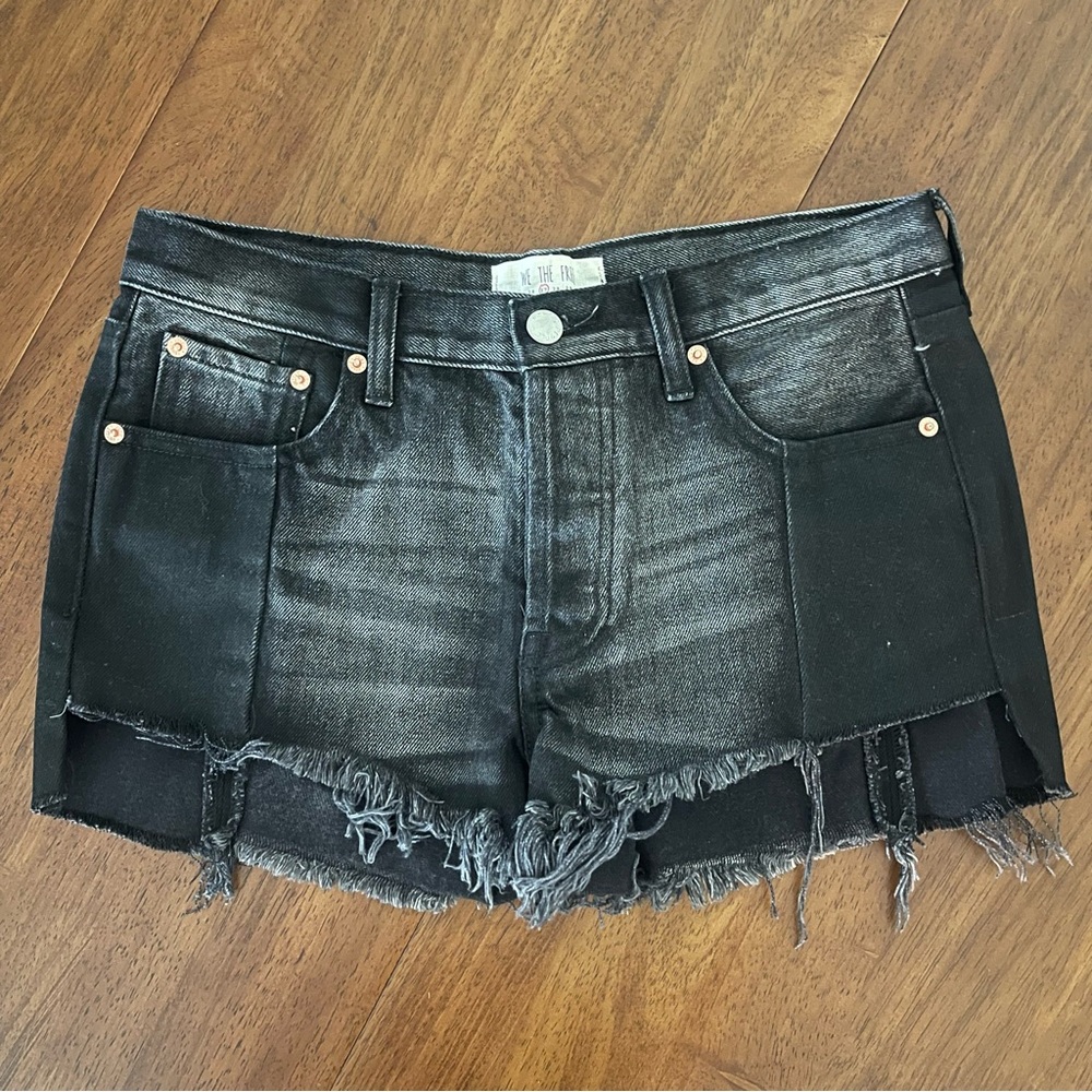 Free People We The Free Black Raw Step Hem Distressed Shorts
